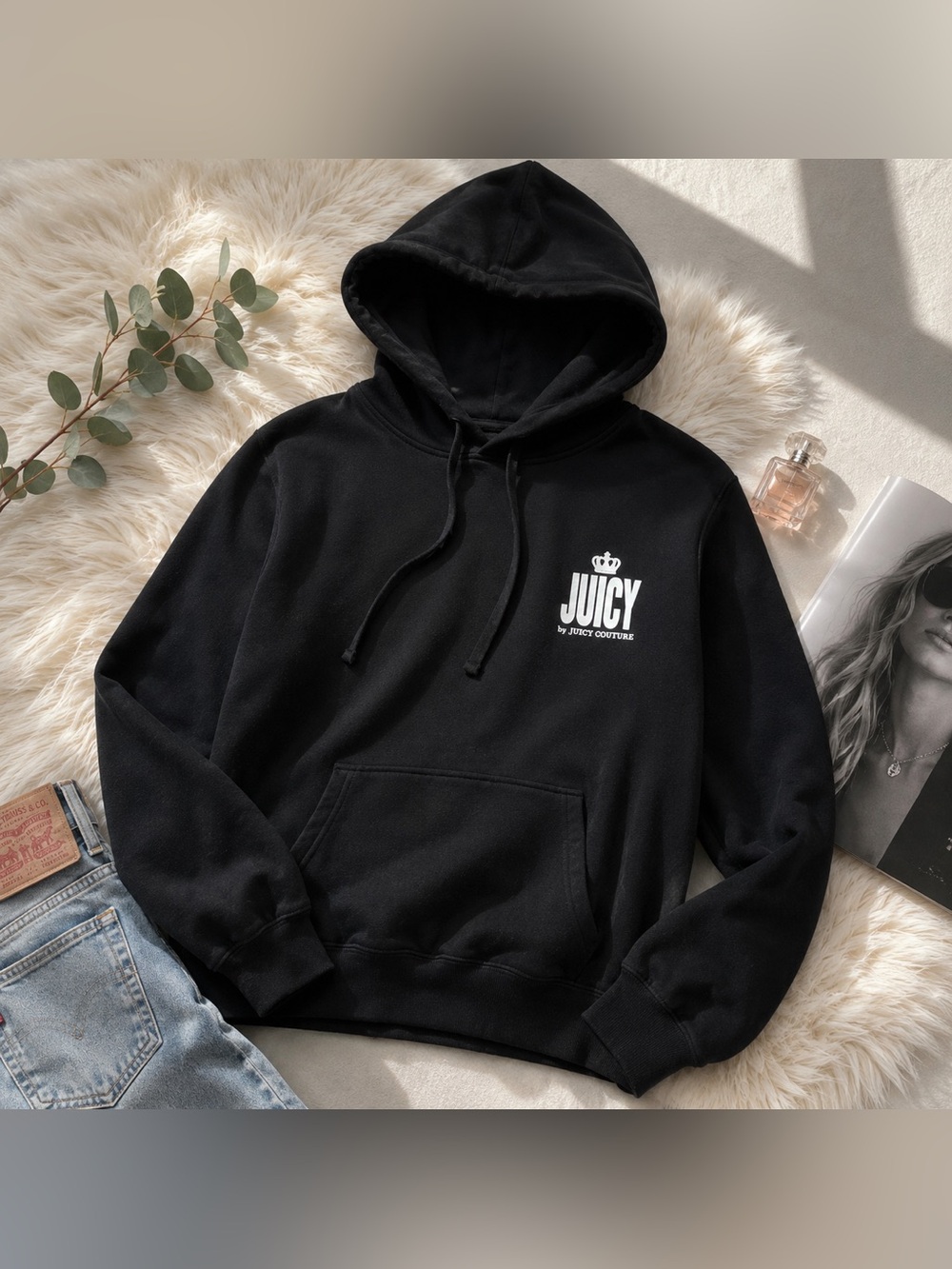 Juicy Couture Black Logo Hoodie XS Y2K